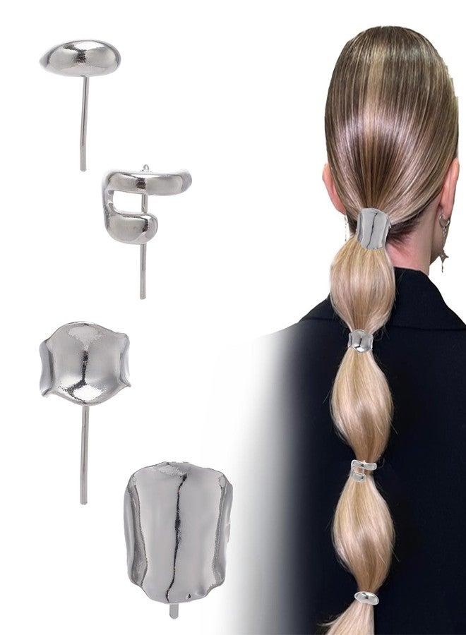 Xyulaan 4 Pcs Silver Hair Cuffs for Ponytails Holders, Metal High Ponytail Buckle Clip Hair Rings Hair Accessories for Women, Ponytail Cuff Hair Jewelry Charm for Braids Festival Accessories Daily Party - Image 1